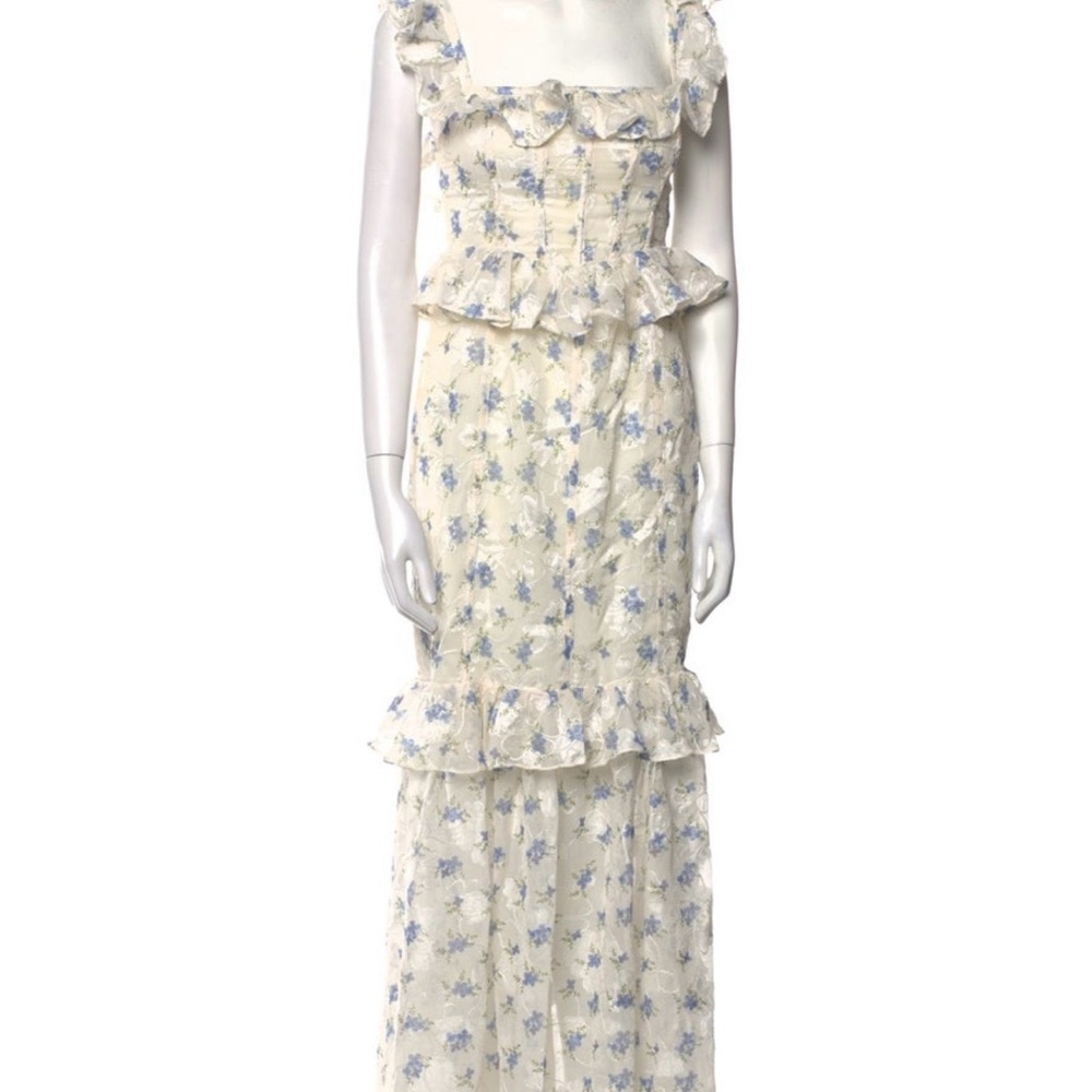 For Love And Lemons Cream and Light Blue Floral Maxi Dress